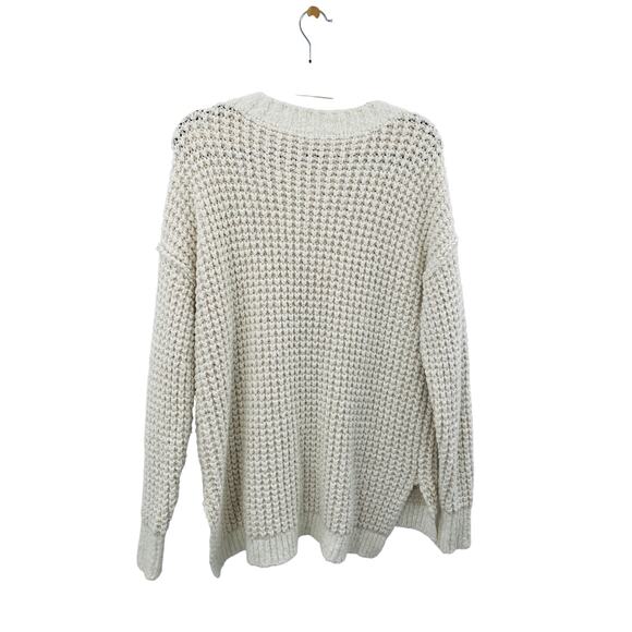 Free People ivory white waffle henley oversized sweater - Picture 4 of 5